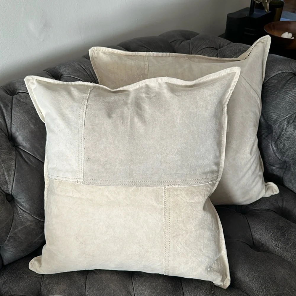 Restoration Hardware reclaimed salvaged cotton canvas pillow covers set of 3 new
